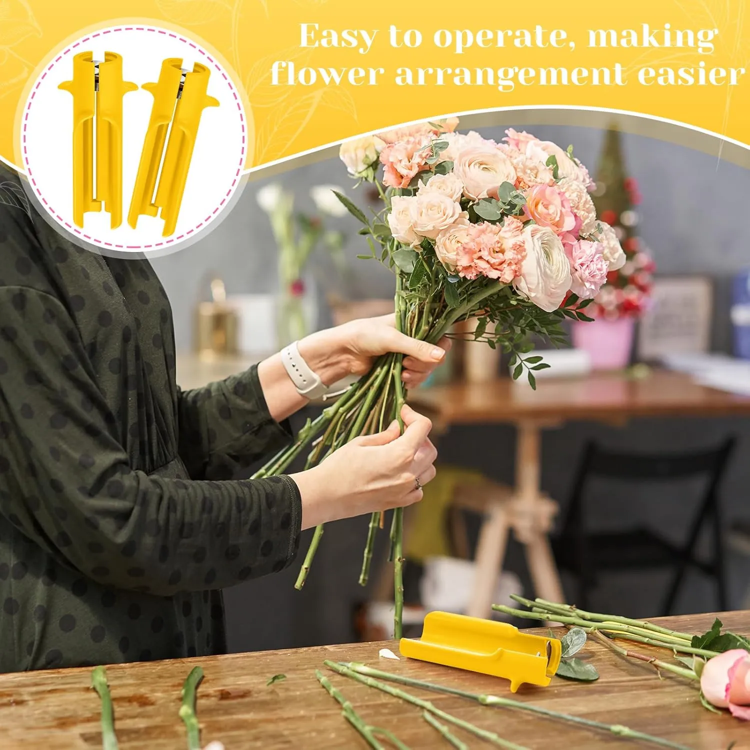Lasnten 2 Pcs Rose Thorn Stripper Tool Thorn Remover for Roses Leaf Stripper Tool Flower Stem Cleaner Cutter to Removal Leaf for Home Flower Shop Gardening Floral Arrangement (Yellow)