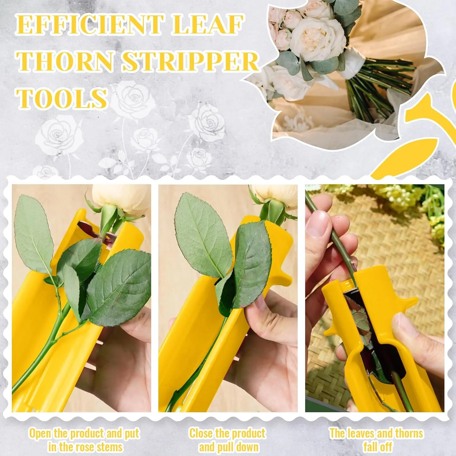 Lasnten 2 Pcs Rose Thorn Stripper Tool Thorn Remover for Roses Leaf Stripper Tool Flower Stem Cleaner Cutter to Removal Leaf for Home Flower Shop Gardening Floral Arrangement (Yellow)