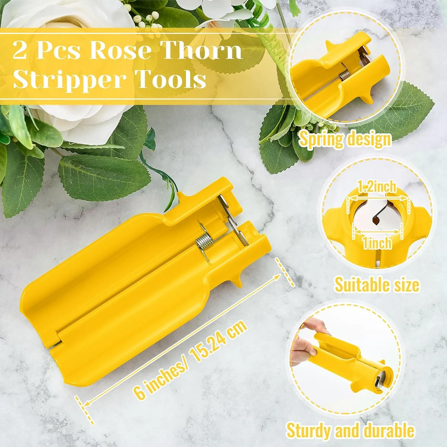 Lasnten 2 Pcs Rose Thorn Stripper Tool Thorn Remover for Roses Leaf Stripper Tool Flower Stem Cleaner Cutter to Removal Leaf for Home Flower Shop Gardening Floral Arrangement (Yellow)