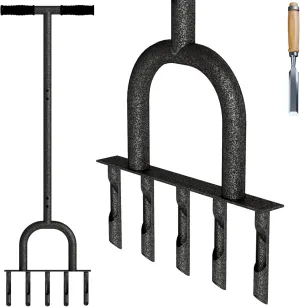 Lawn Coring Aerator, Steel 5 Core Plug Aerator Lawn Tool with Soft Rubber Grip, Manual Grass Aerator Tool, Garden Tool & Cleaning Hand Tool for Loosening Soil and Improving Lawn Health