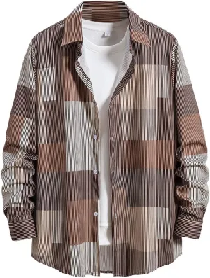 LCMTWX Men's Cotton Plaid Shirts Jacket Hooded Collar Long Sleeve Shirt Blouse Men Plus Size Big&Tall Mens Coat Long Sleeve