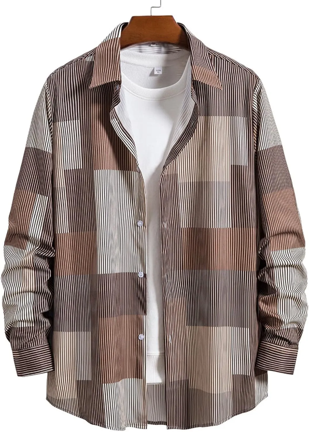 LCMTWX Men's Cotton Plaid Shirts Jacket Hooded Collar Long Sleeve Shirt Blouse Men Plus Size Big&Tall Mens Coat Long Sleeve