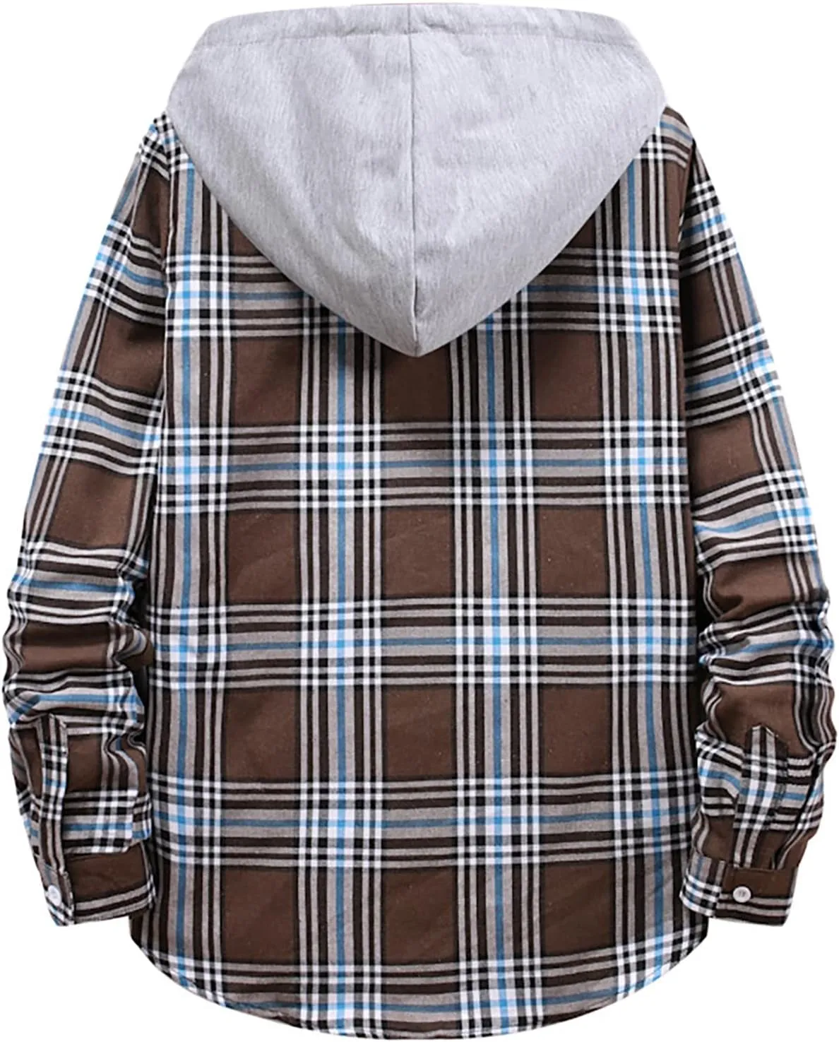 LCMTWX Men's Cotton Plaid Shirts Jacket Hooded Collar Long Sleeve Shirt Blouse Men Plus Size Big&Tall Mens Coat Long Sleeve