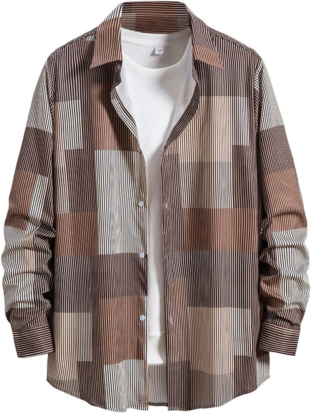 LCMTWX Men's Cotton Plaid Shirts Jacket Hooded Collar Long Sleeve Shirt Blouse Men Plus Size Big&Tall Mens Coat Long Sleeve