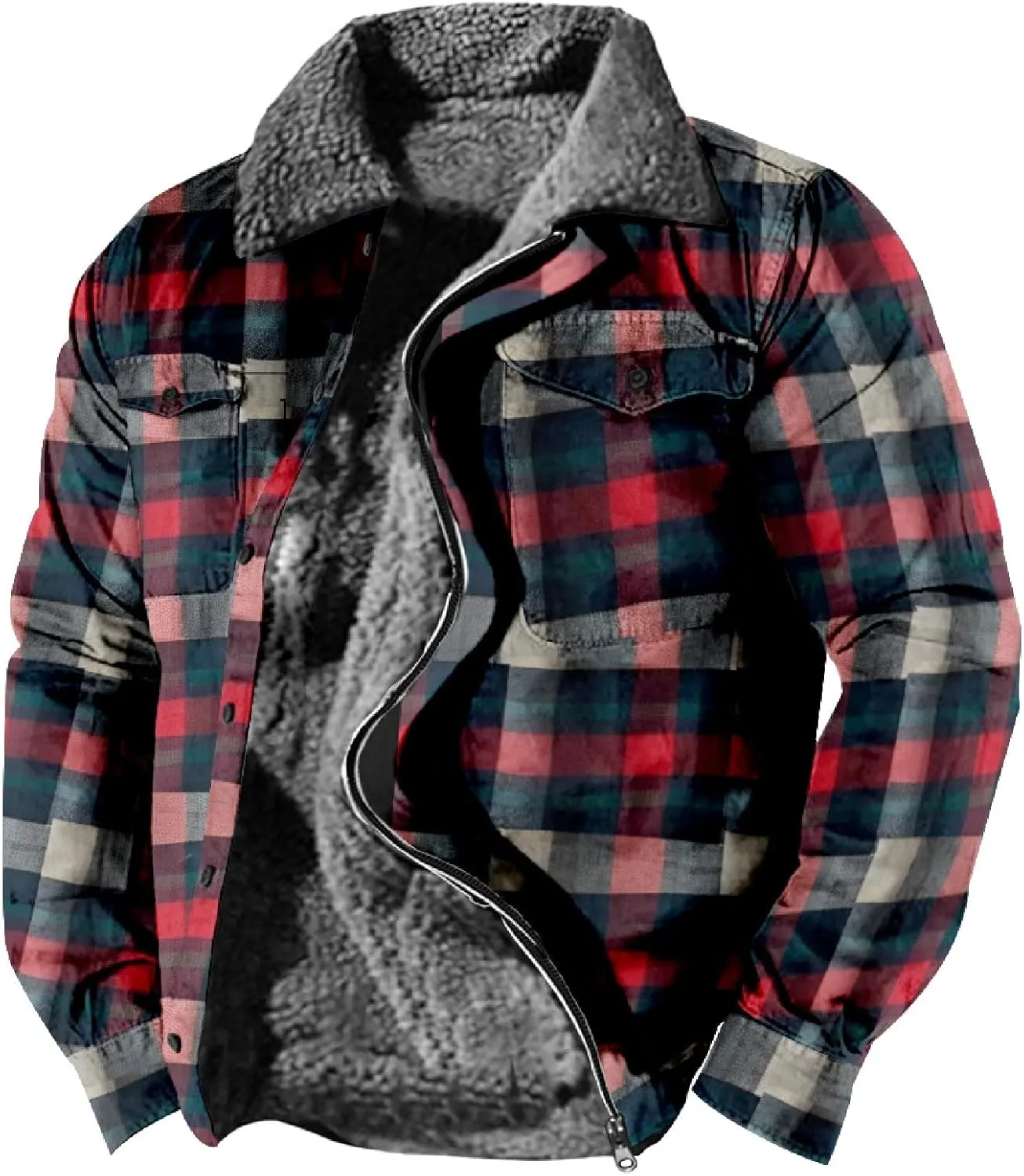 LCMTWX Mens Plaid Flannel Jacket Lapel Pocket Hooded Padded Loose Shirt Top Jacket Men Plus Size Big&Tall Mens Coat Soft