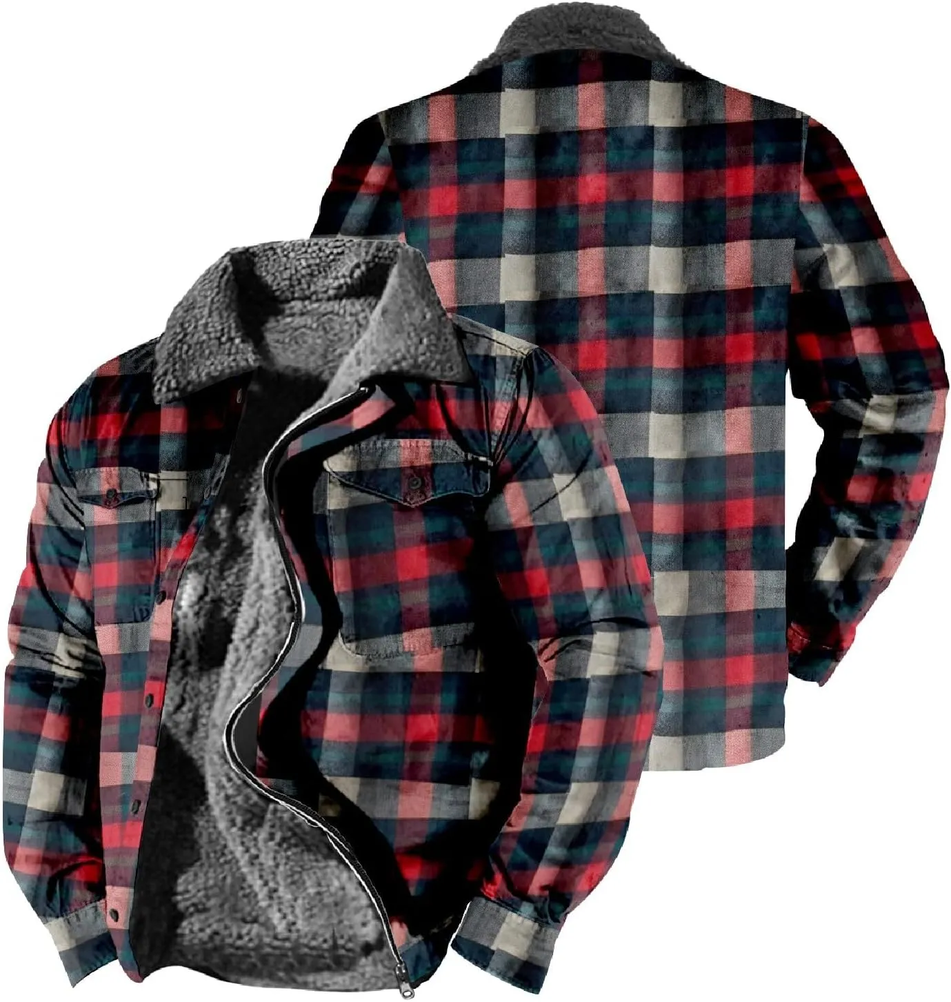 LCMTWX Mens Plaid Flannel Jacket Lapel Pocket Hooded Padded Loose Shirt Top Jacket Men Plus Size Big&Tall Mens Coat Soft