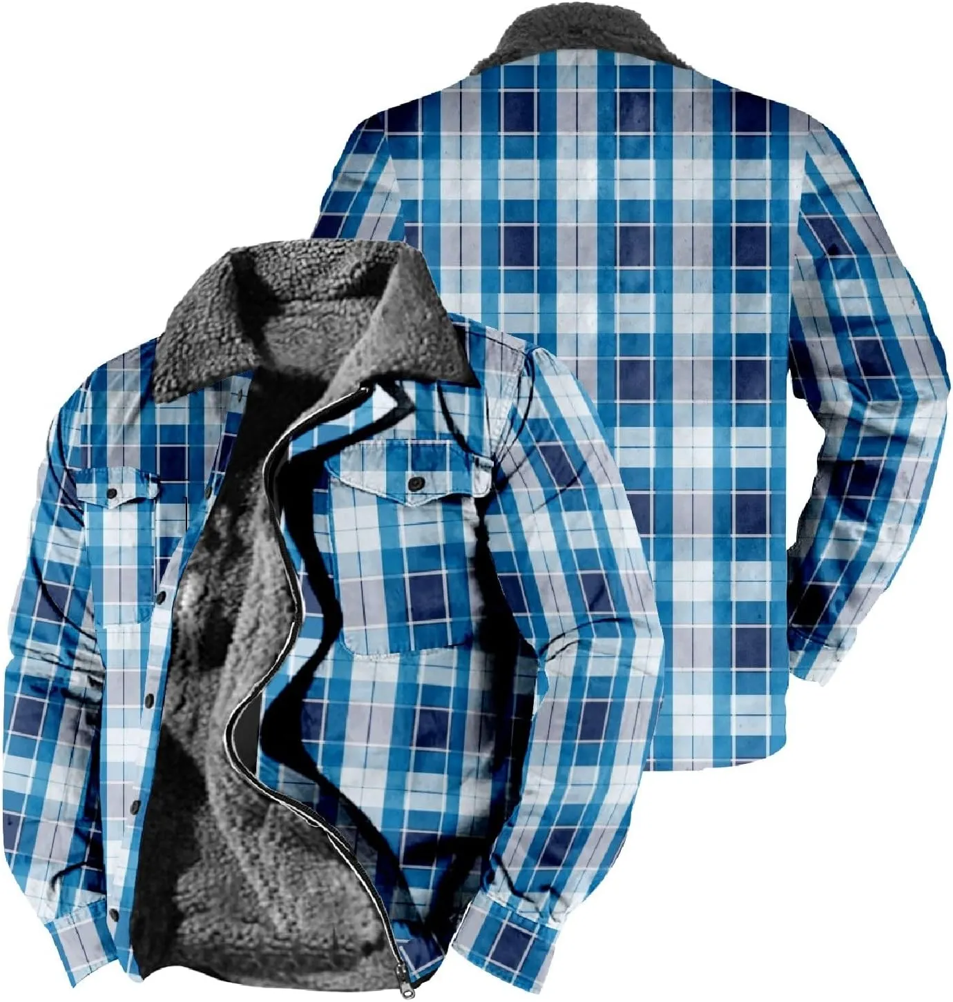 LCMTWX Mens Plaid Flannel Jacket Pocket Hooded Padded Loose Shirt Top Jacket Coats Casual Long Sleeve Coat with