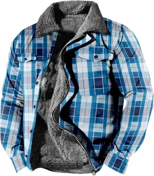LCMTWX Mens Plaid Flannel Jacket Pocket Hooded Padded Loose Shirt Top Jacket Coats Casual Long Sleeve Coat with