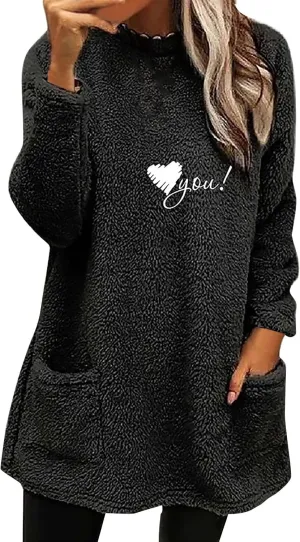 LCMTWX Winter Warm Fleece Pullover Sweatshirt Women Jumper With Pockets Loose Soft Long Sleeve Pullover Tops Christmas
