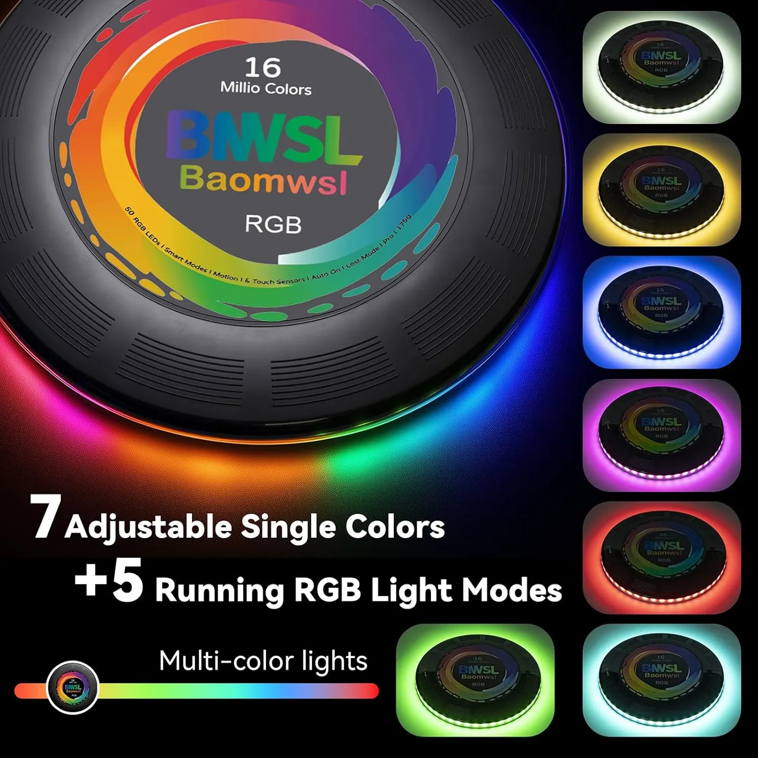 LED Light-Up Flying Disc – 50 Ultra Bright LEDs, IP65 Waterproof, Durable & Rechargeable, 12 Color Modes, for Night Camping, Outdoor Fun, Gifts for All Ages 175g