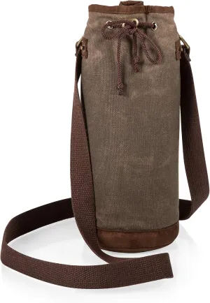 LEGACY - a Picnic Time brand Waxed Canvas Wine Tote, Insulated Growler and Bottle Carrier, (Khaki Green)