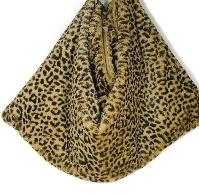 Leopard Print Faux Fur Hobo Bag Extra Large Handbags (27" drop crossbody bag)