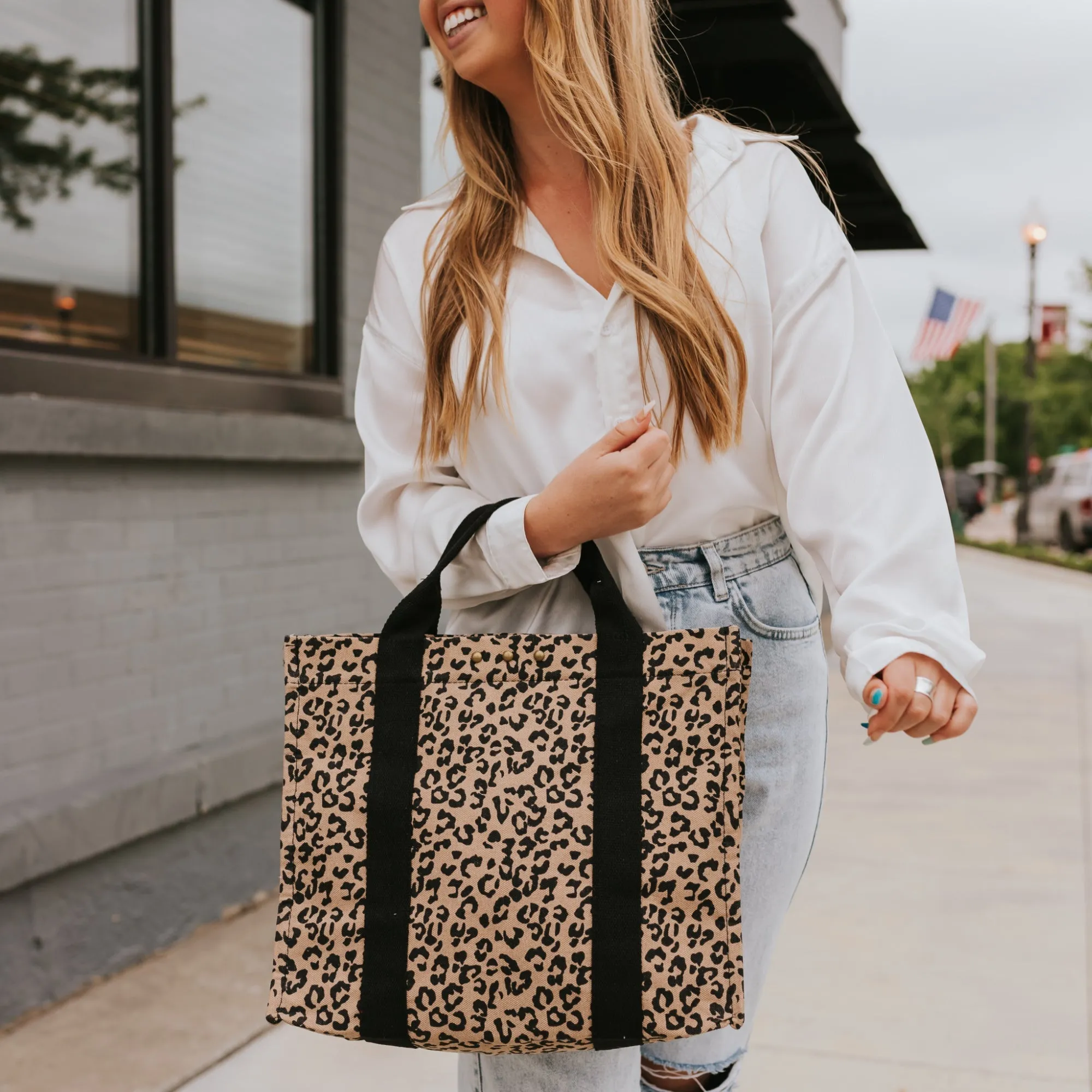 Leopard XL Canvas Crossbody Tote