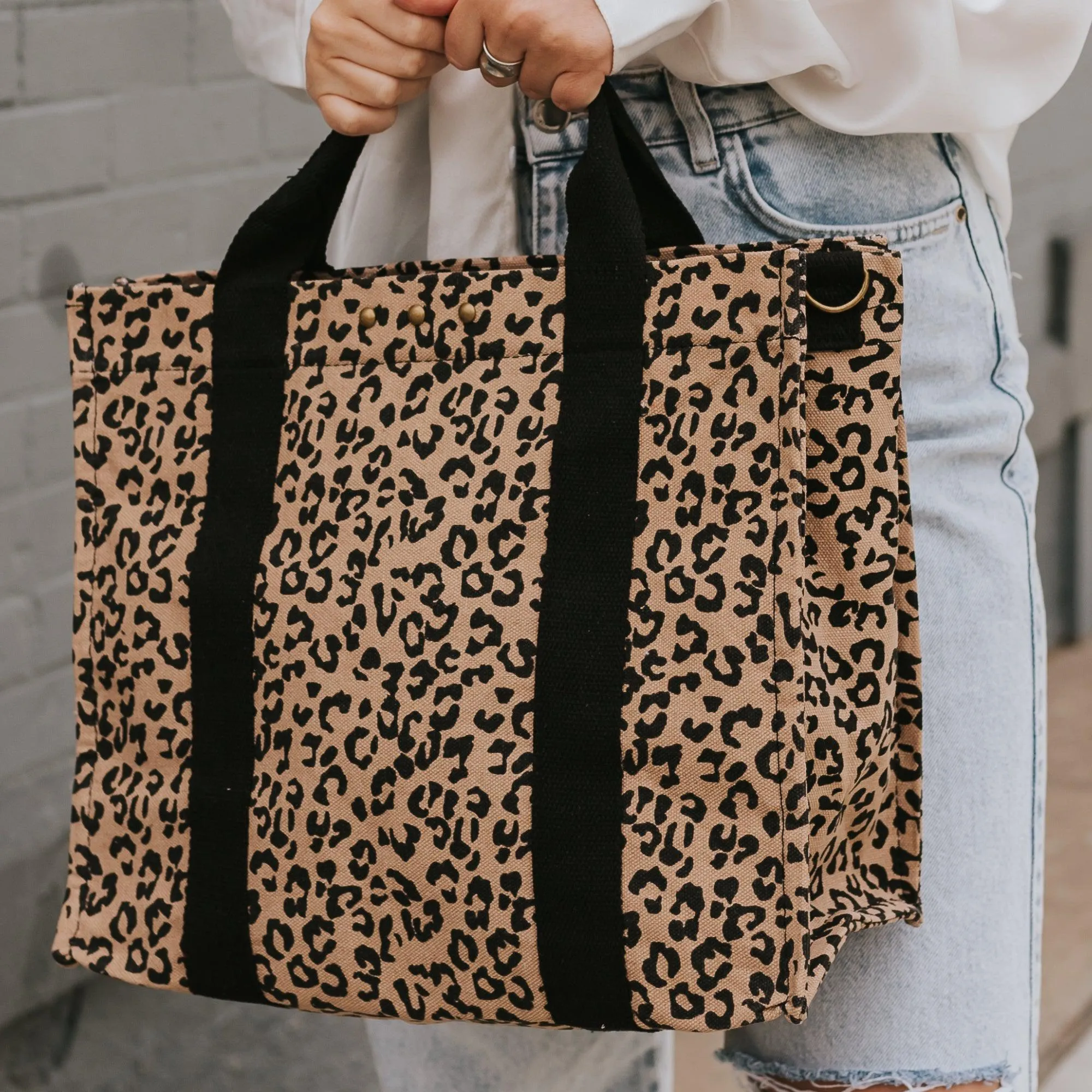 Leopard XL Canvas Crossbody Tote