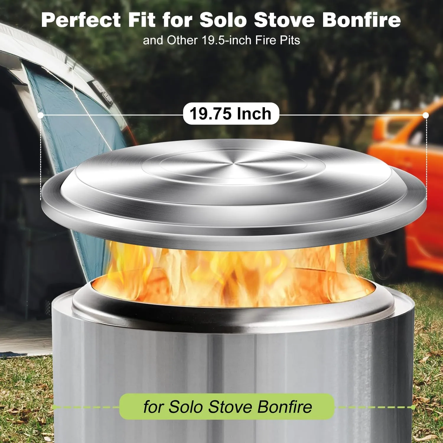 Lid for Solo Stove Bonfire: 19.5 Inch Stainless Steel Fire Pit Cover for Solo Stove Bonfire 1.0 and 2.0 Firepit, Camping Accessory for Solo Stove Bonfire and Other 19.5” Outdoor Fire Pits