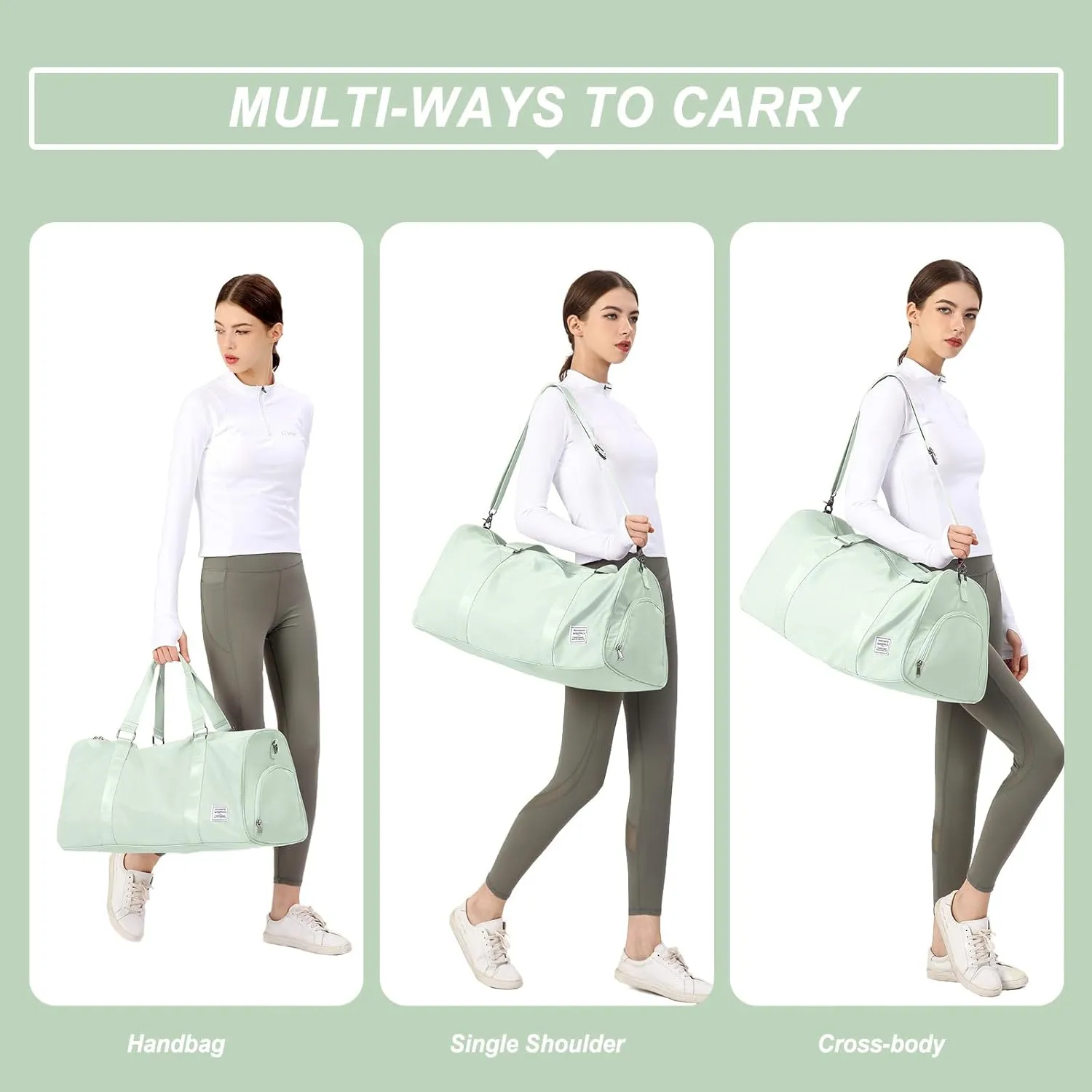Light Green Yoga Women Tote Bag Large Shoulder Bag Top Handle Handbag with Yoga Mat Buckle, Shoe Compartment and Wet Dry Storage Pockets for Gym, Work, Sport