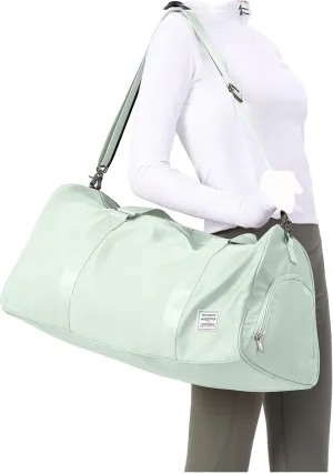 Light Green Yoga Women Tote Bag Large Shoulder Bag Top Handle Handbag with Yoga Mat Buckle, Shoe Compartment and Wet Dry Storage Pockets for Gym, Work, Sport