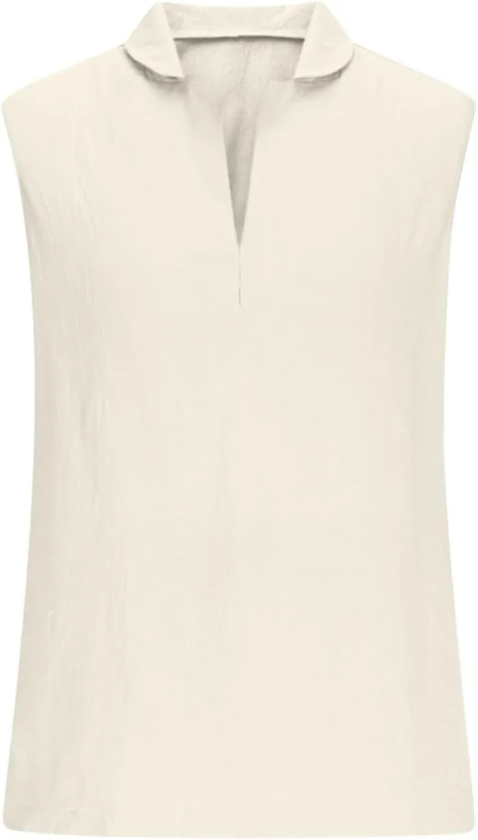 Linen Sleeveless Shirts for Men Beach Vacation Outfits Textured V Neck Tropical Shirt Tank Tops Cut Off Holiday 2025