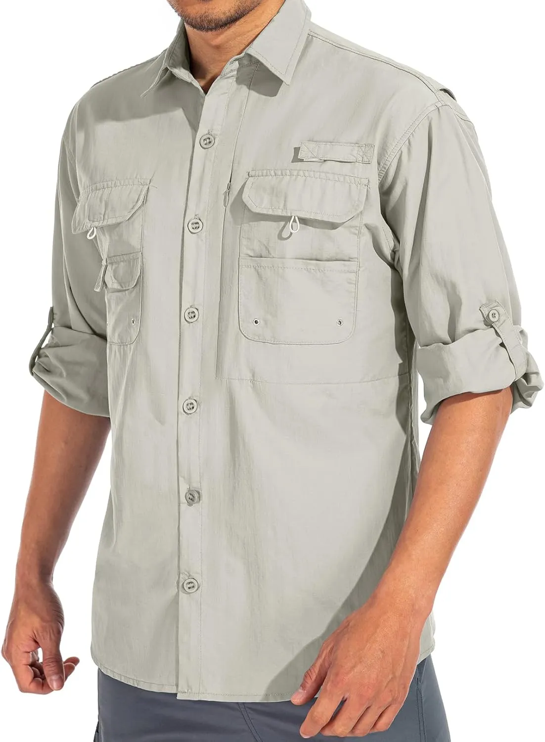 linlon Mens Safari Shirts Long Sleeve UV Protection Hiking Fishing UPF 50  Quick Dry Cooling Camping Travel Shirts