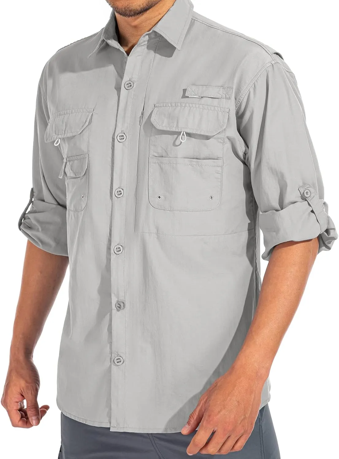 linlon Mens Safari Shirts Long Sleeve UV Protection Hiking Fishing UPF 50  Quick Dry Cooling Camping Travel Shirts
