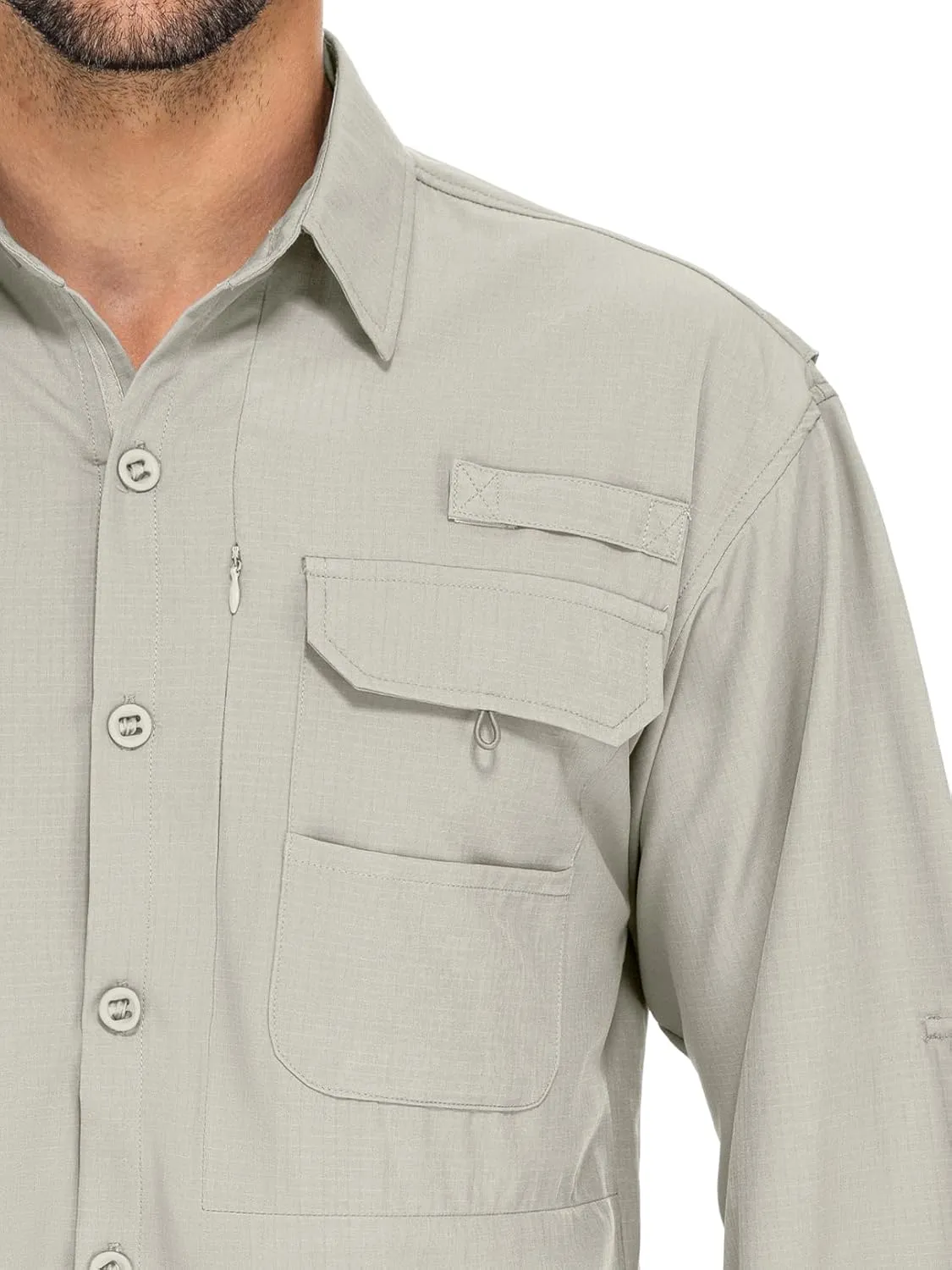 linlon Mens Safari Shirts Long Sleeve UV Protection Hiking Fishing UPF 50  Quick Dry Cooling Camping Travel Shirts