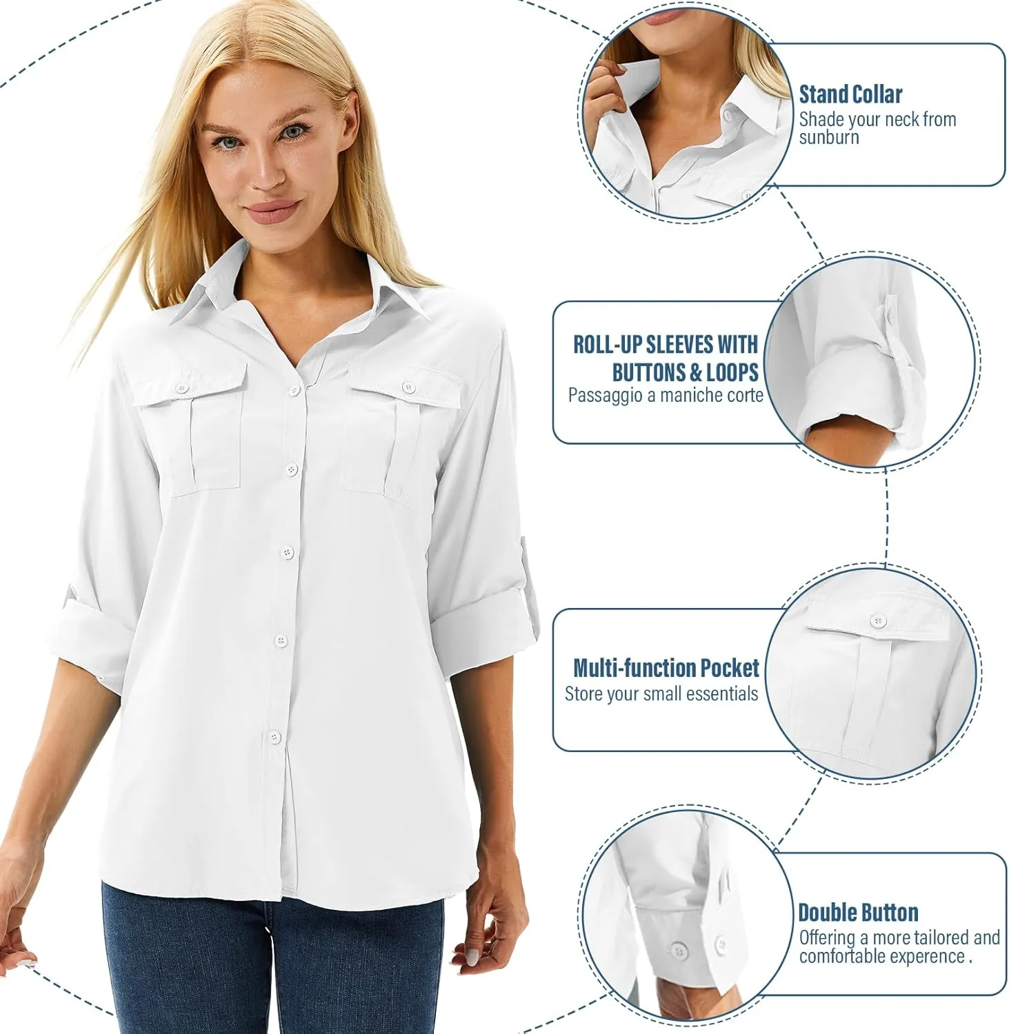 linlon Womens Safari Shirts Long Sleeve UV Protection Hiking Fishing UPF 50  Quick Dry Cooling Camping Travel Shirts