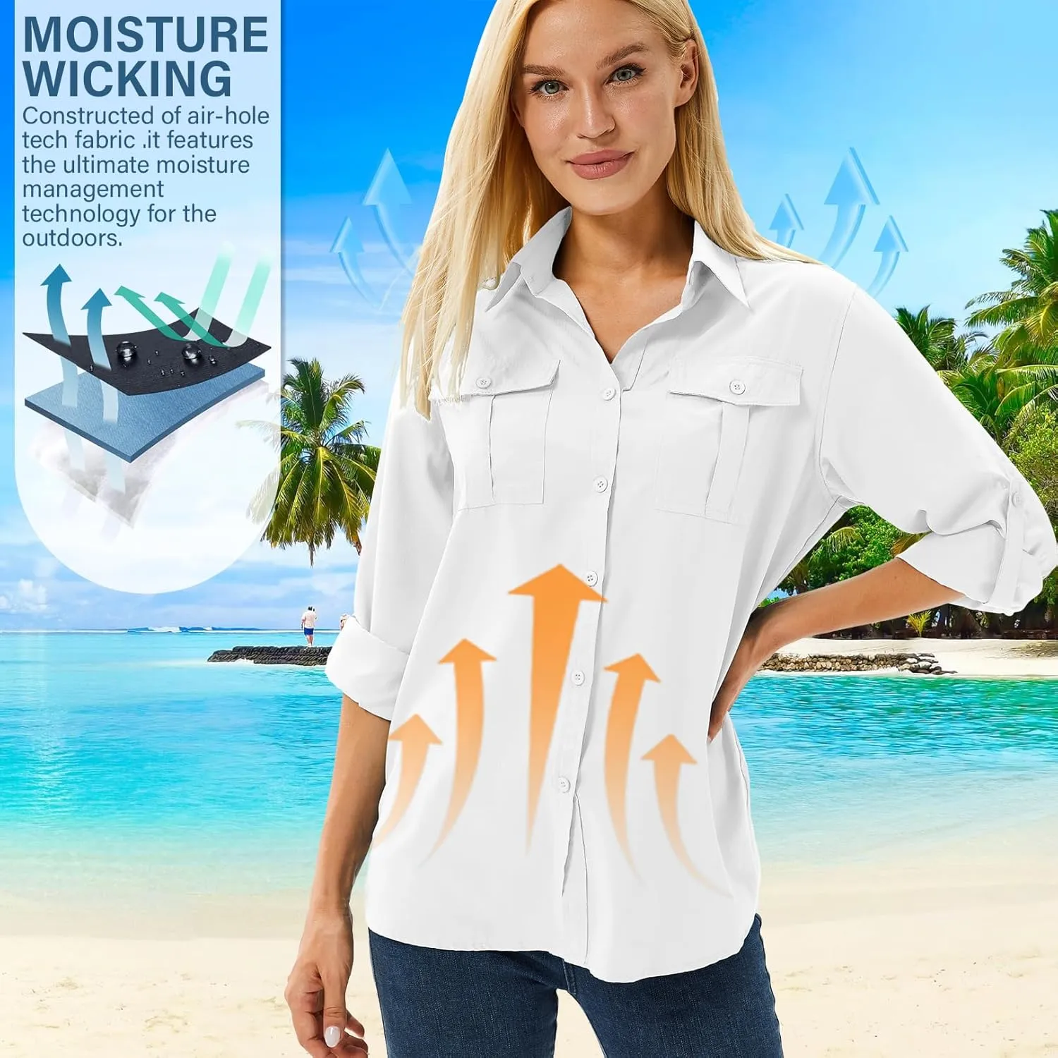 linlon Womens Safari Shirts Long Sleeve UV Protection Hiking Fishing UPF 50  Quick Dry Cooling Camping Travel Shirts