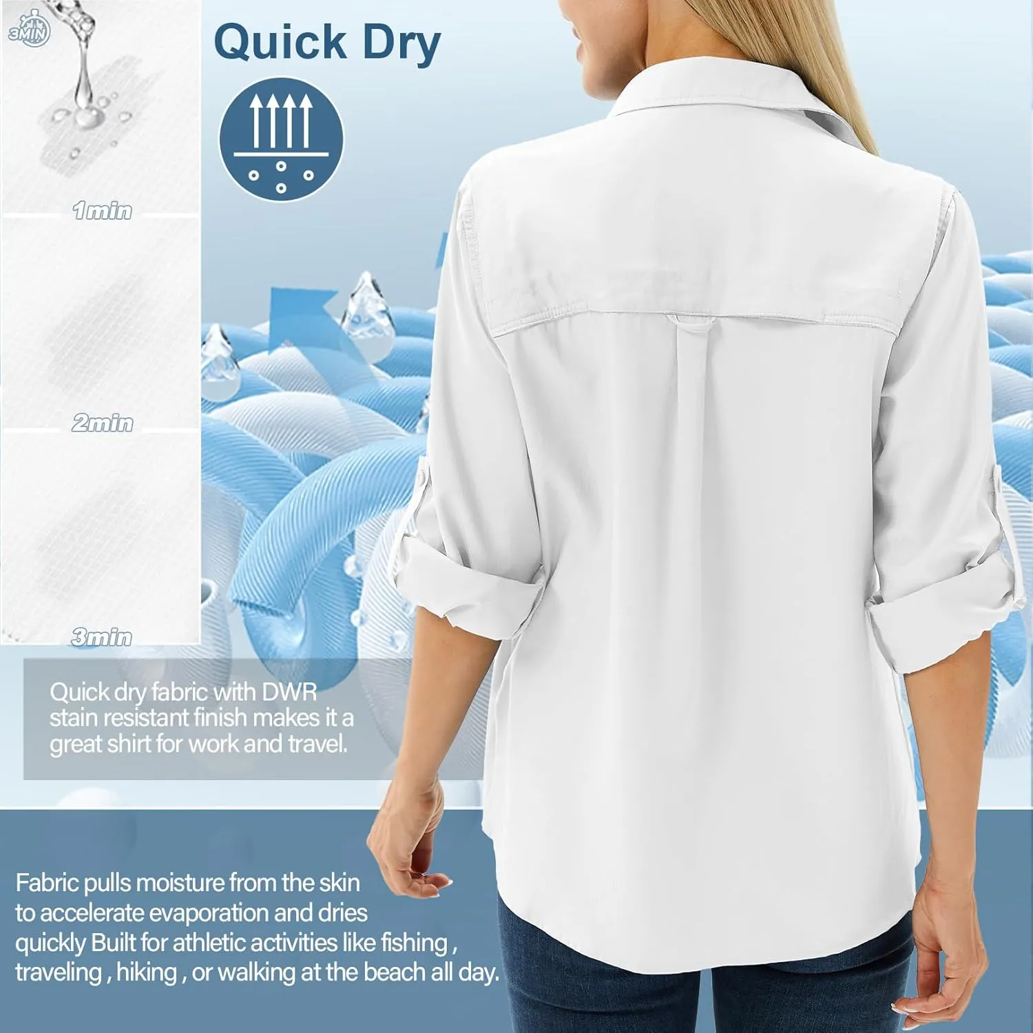 linlon Womens Safari Shirts Long Sleeve UV Protection Hiking Fishing UPF 50  Quick Dry Cooling Camping Travel Shirts