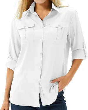 linlon Womens Safari Shirts Long Sleeve UV Protection Hiking Fishing UPF 50  Quick Dry Cooling Camping Travel Shirts