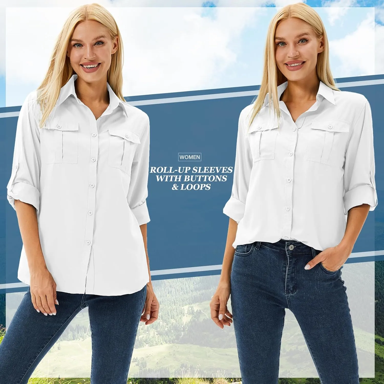 linlon Womens Safari Shirts Long Sleeve UV Protection Hiking Fishing UPF 50  Quick Dry Cooling Camping Travel Shirts