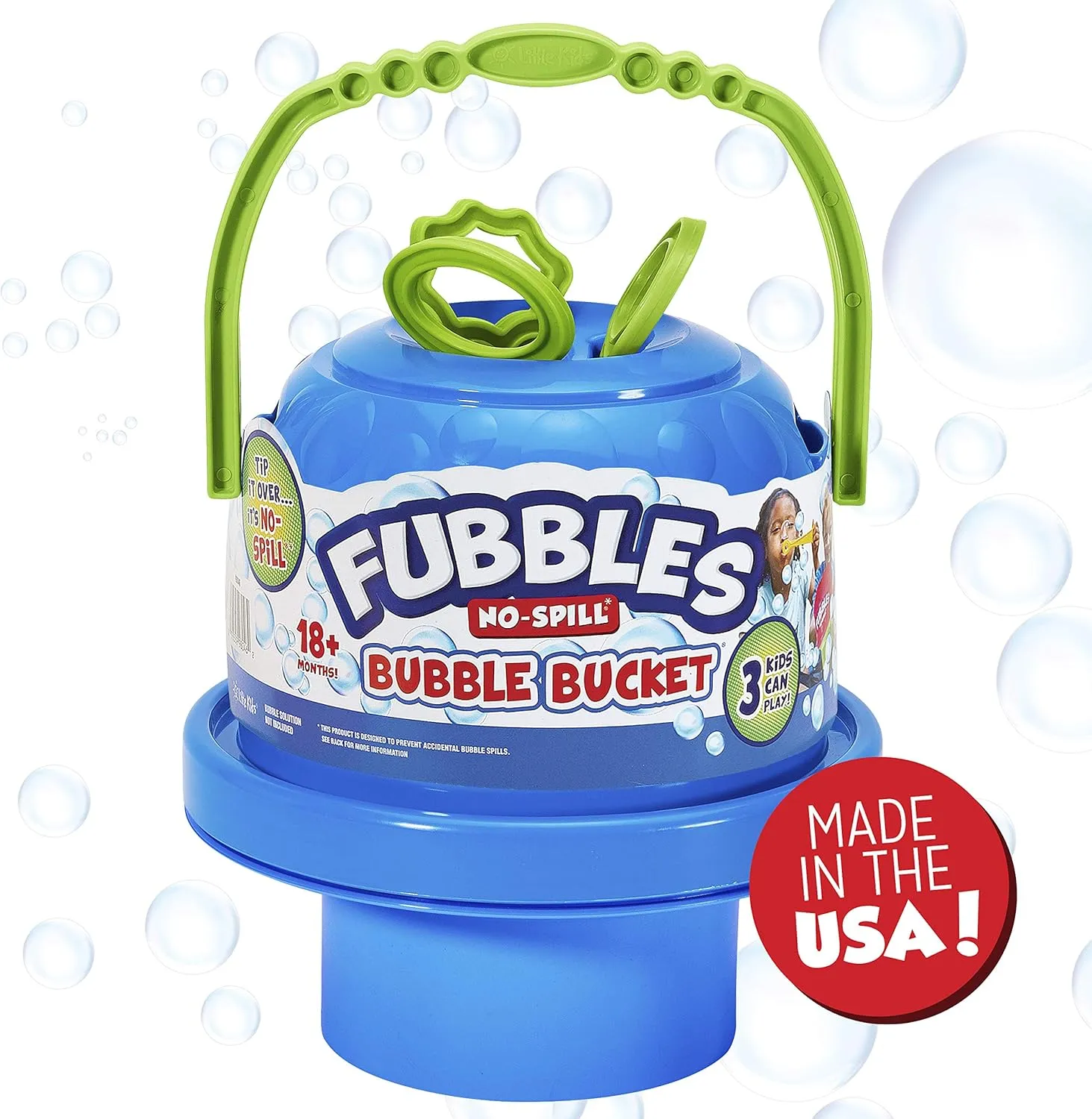 Little Kids Fubbles No-Spill Big Bubble Bucket in Blue for Multi-Child Play, Made in the USA