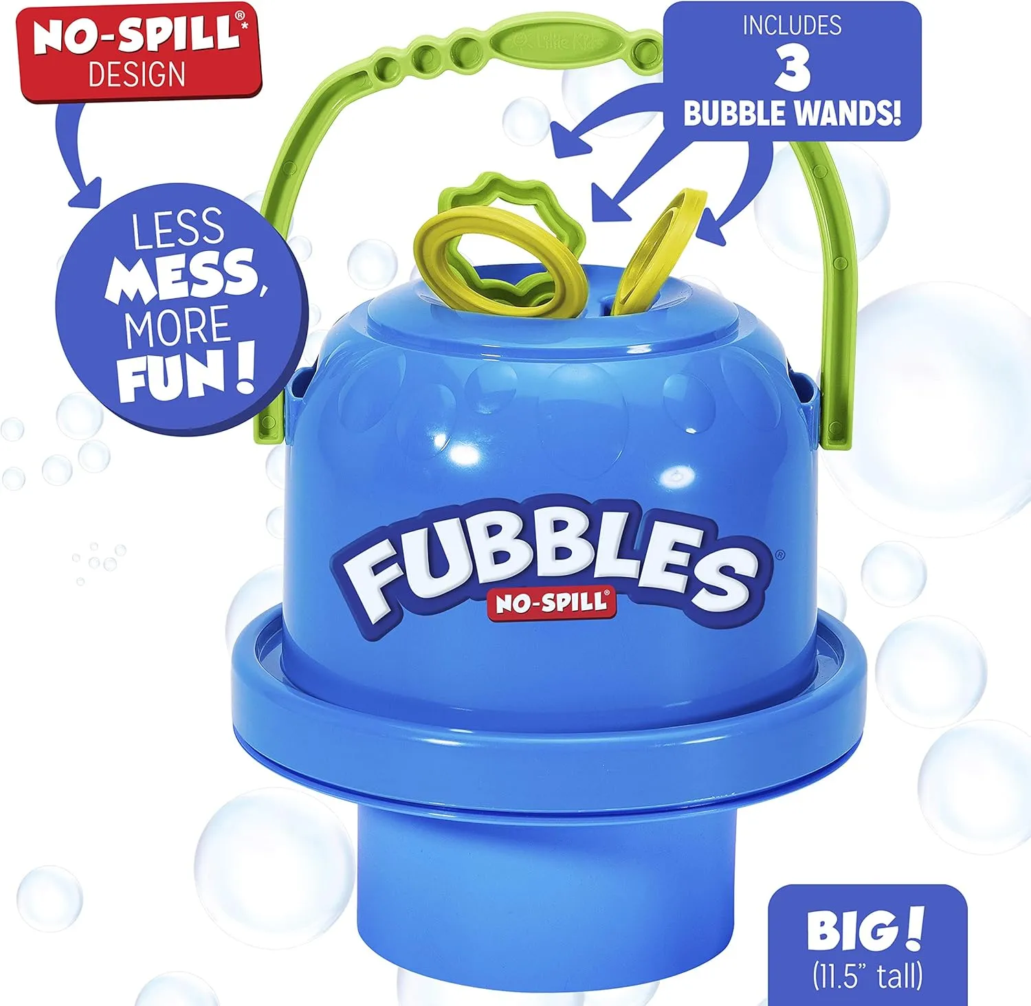Little Kids Fubbles No-Spill Big Bubble Bucket in Blue for Multi-Child Play, Made in the USA