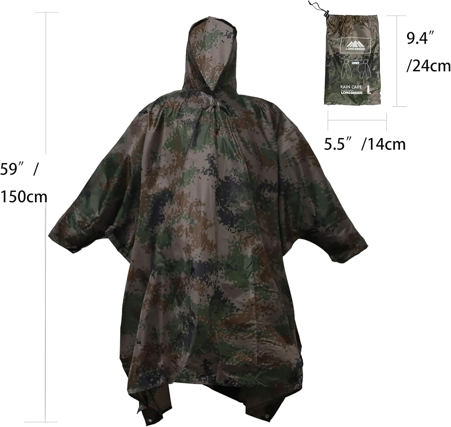 longsinger Rain Poncho for Adult, Waterproof Rain Poncho with Hood and Sleeve, Ideal for Hiking, Hunting, Camping