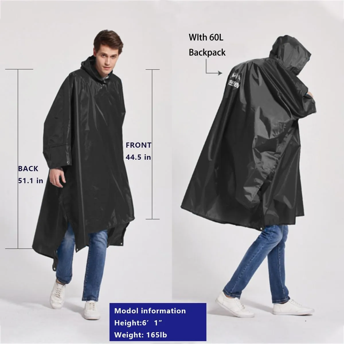 longsinger Rain Poncho for Adult, Waterproof Rain Poncho with Hood and Sleeve, Ideal for Hiking, Hunting, Camping