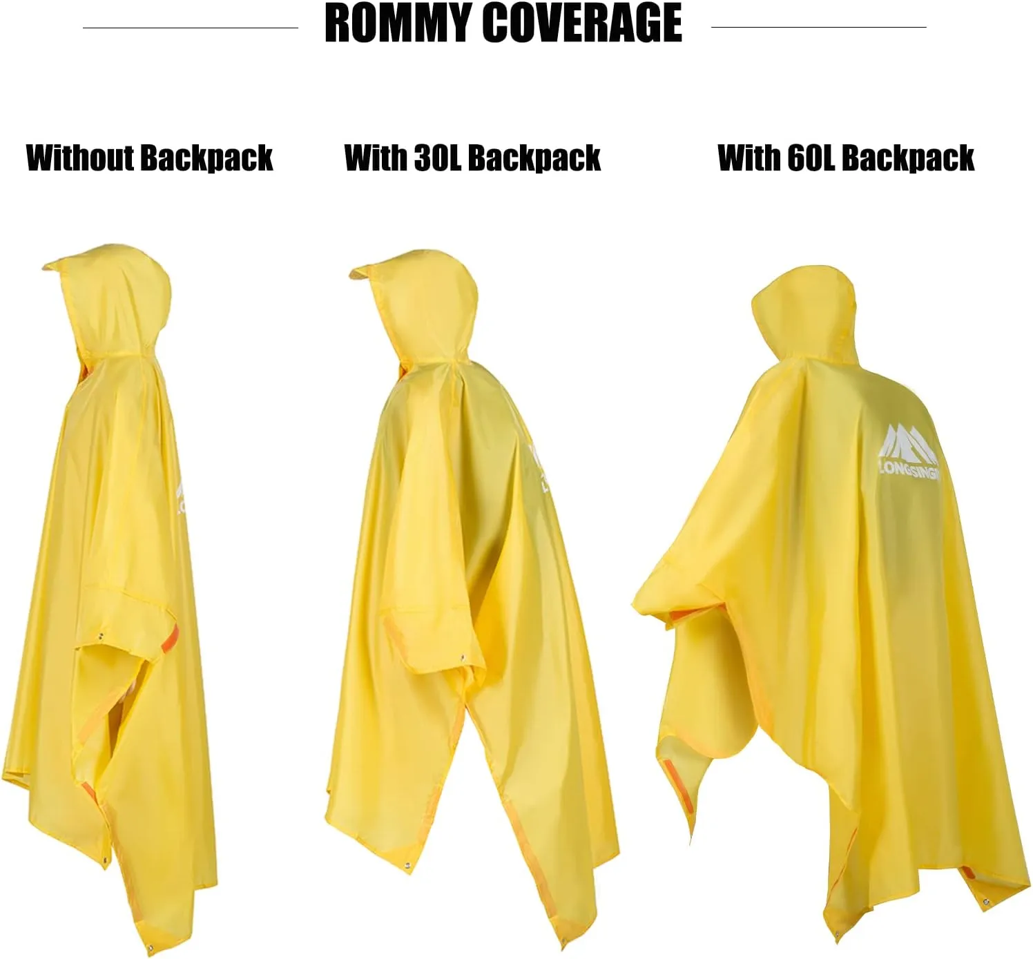 longsinger Rain Poncho for Adult, Waterproof Rain Poncho with Hood and Sleeve, Ideal for Hiking, Hunting, Camping