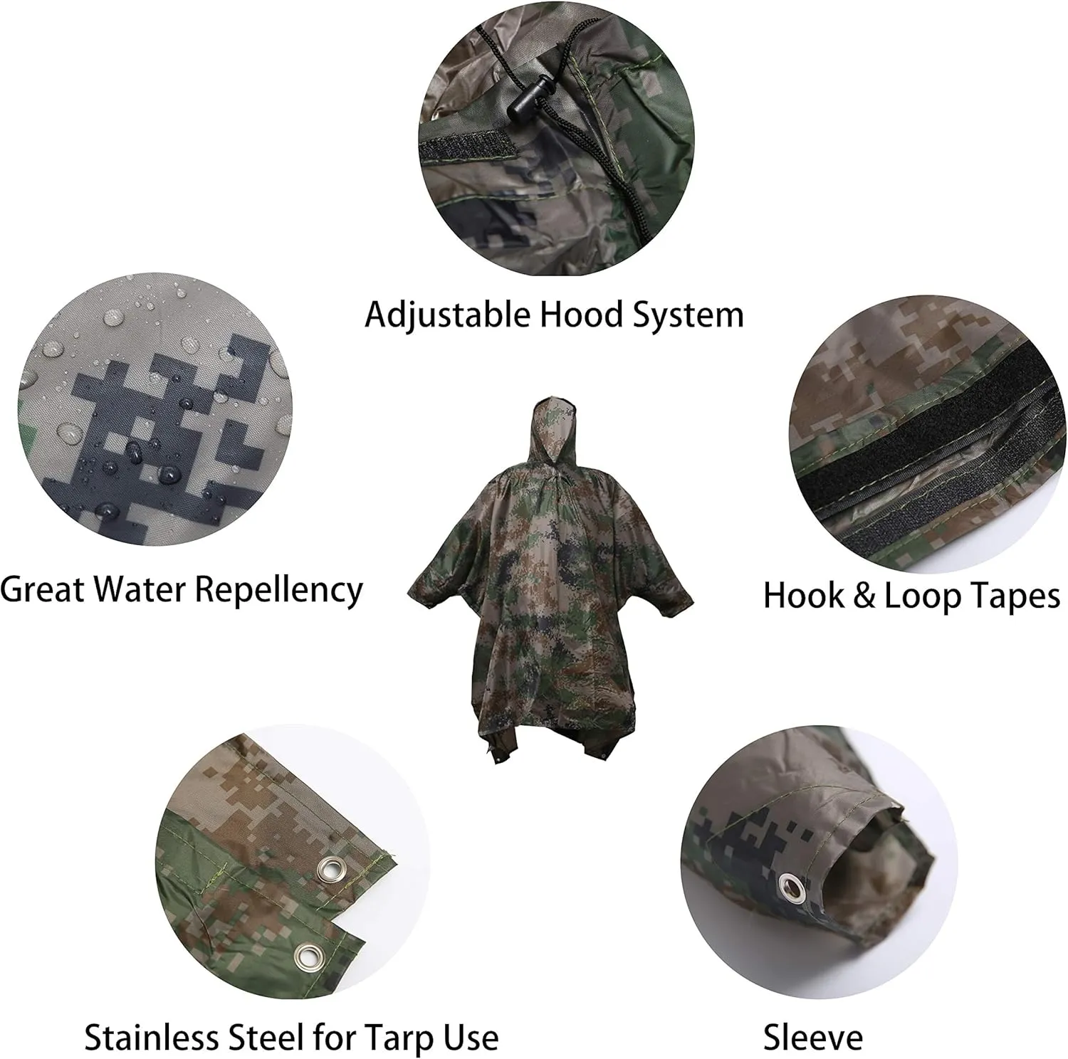 longsinger Rain Poncho for Adult, Waterproof Rain Poncho with Hood and Sleeve, Ideal for Hiking, Hunting, Camping