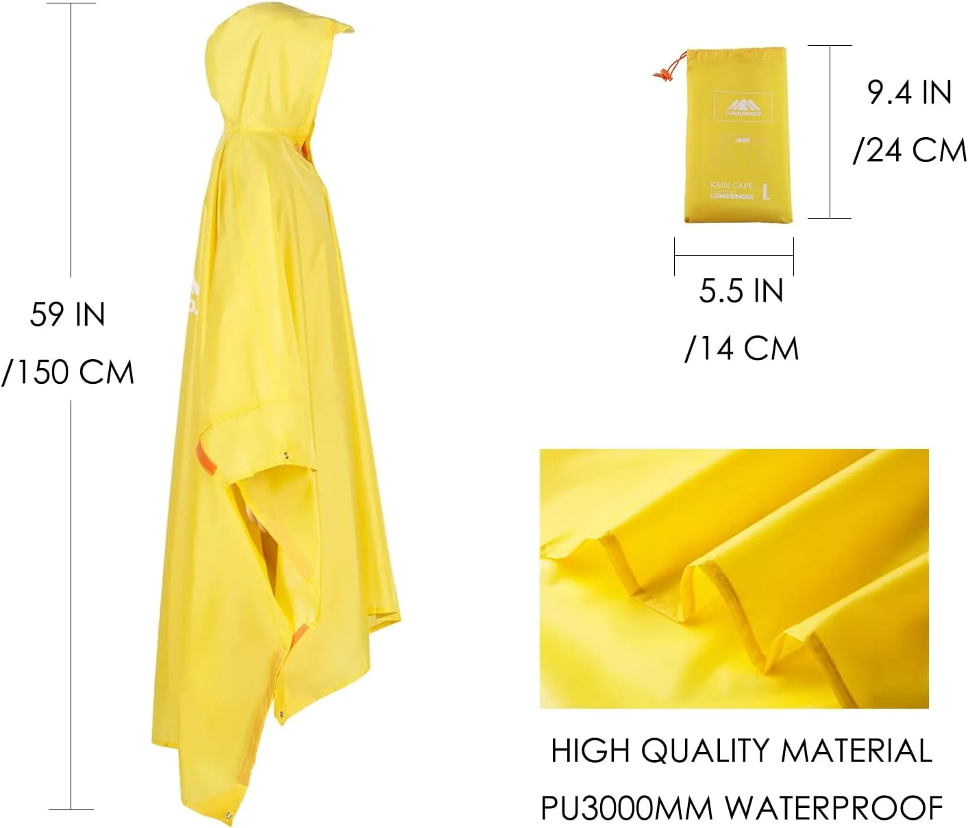 longsinger Rain Poncho for Adult, Waterproof Rain Poncho with Hood and Sleeve, Ideal for Hiking, Hunting, Camping