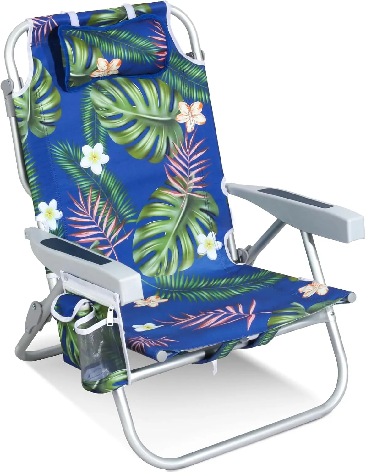 Low Beach Chairs for Adults – 5-Position Reclining Backpack Beach Chair with Large Insulated Cooler & Storage Pocket, Lightweight Folding Portable Sand Chair for Travel & Outdoor, Tropical Palm