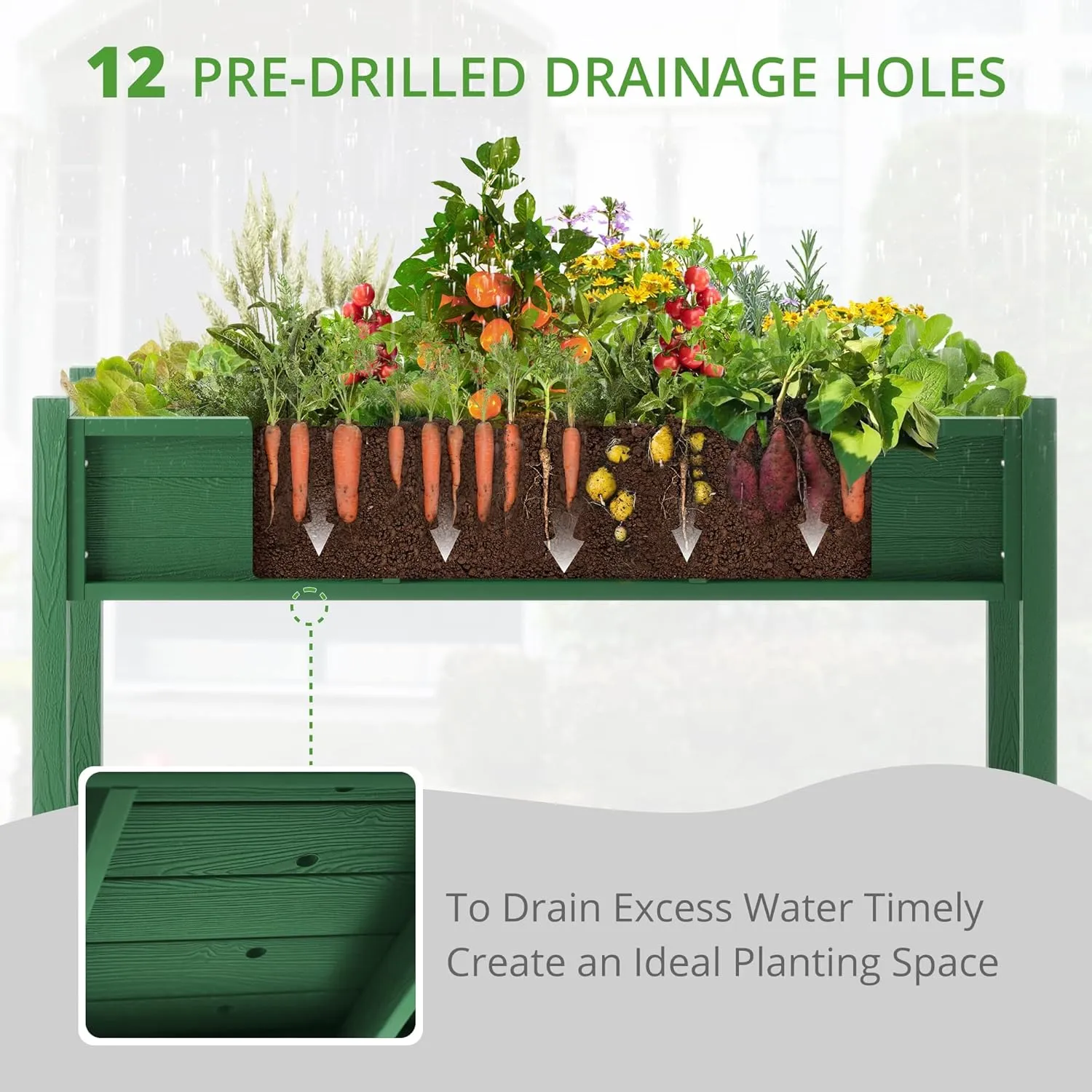 LUE BONA Raised Planter Box with Legs, 47 * 18 * 29 in, Raised Garden Bed with Tools and Storage Shelf, Weather Resistant, 3-Year Warranty, Standing Growing Bed Herb Planter for Vegetable, Green