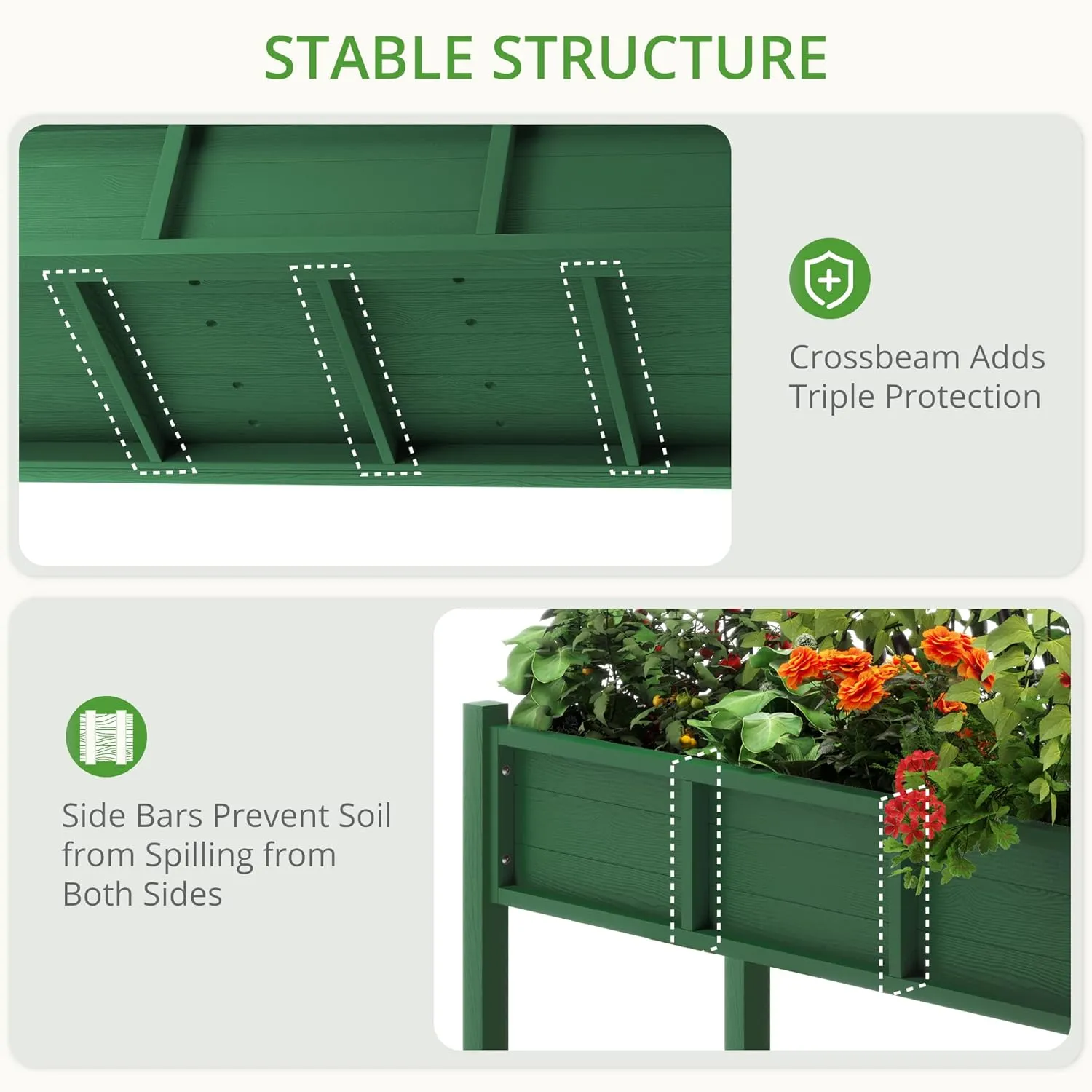 LUE BONA Raised Planter Box with Legs, 47 * 18 * 29 in, Raised Garden Bed with Tools and Storage Shelf, Weather Resistant, 3-Year Warranty, Standing Growing Bed Herb Planter for Vegetable, Green