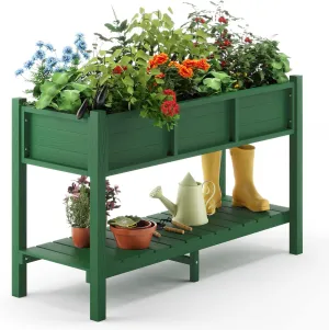 LUE BONA Raised Planter Box with Legs, 47 * 18 * 29 in, Raised Garden Bed with Tools and Storage Shelf, Weather Resistant, 3-Year Warranty, Standing Growing Bed Herb Planter for Vegetable, Green