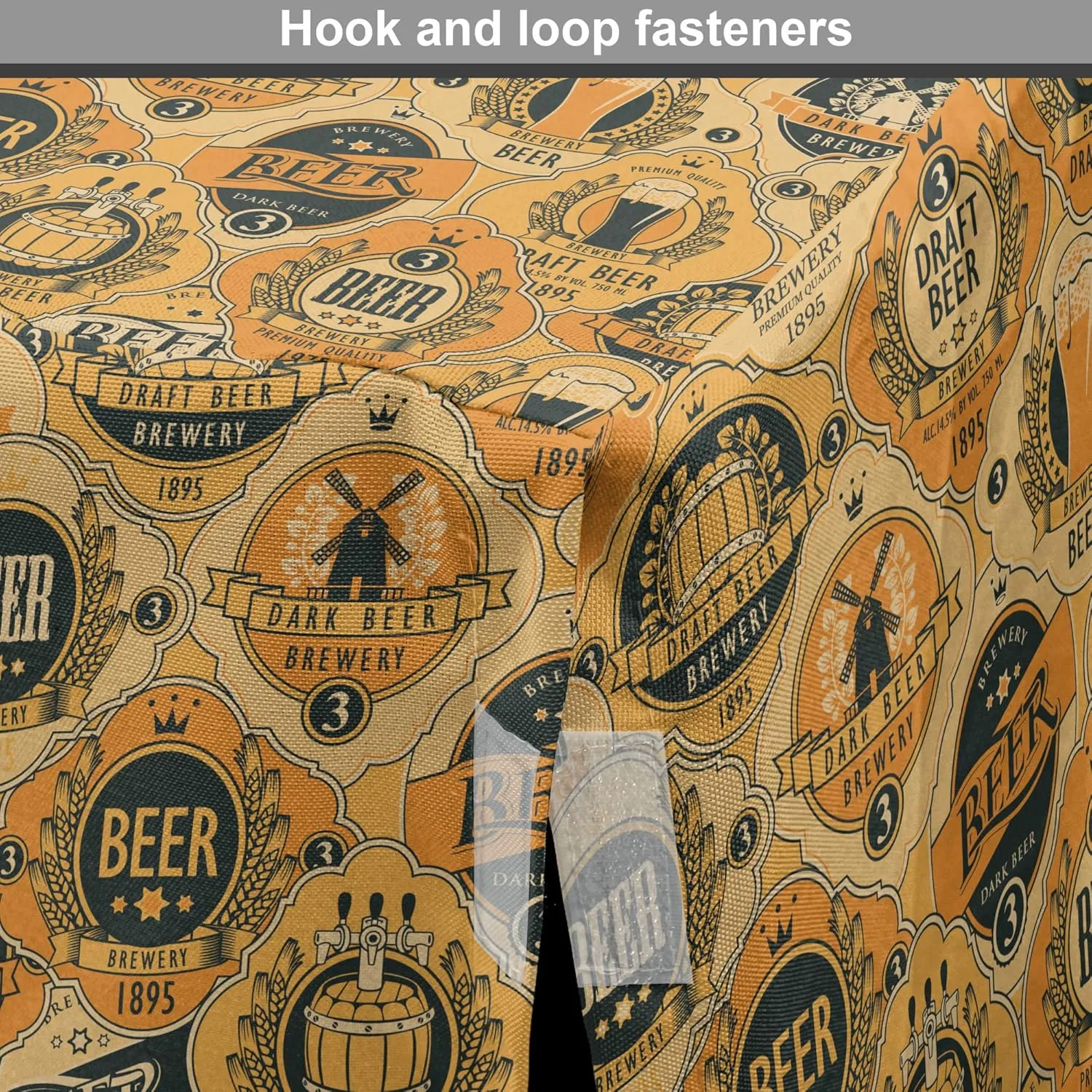 Lunarable Drinks Dog Crate Cover, Beer Barrels and Labels in Retro Tones Brewery Cask Beverage Graphic, Easy to Use Pet Kennel Cover for Medium Large Dogs, 42 Inch, Pale Orange Dark Blue Grey
