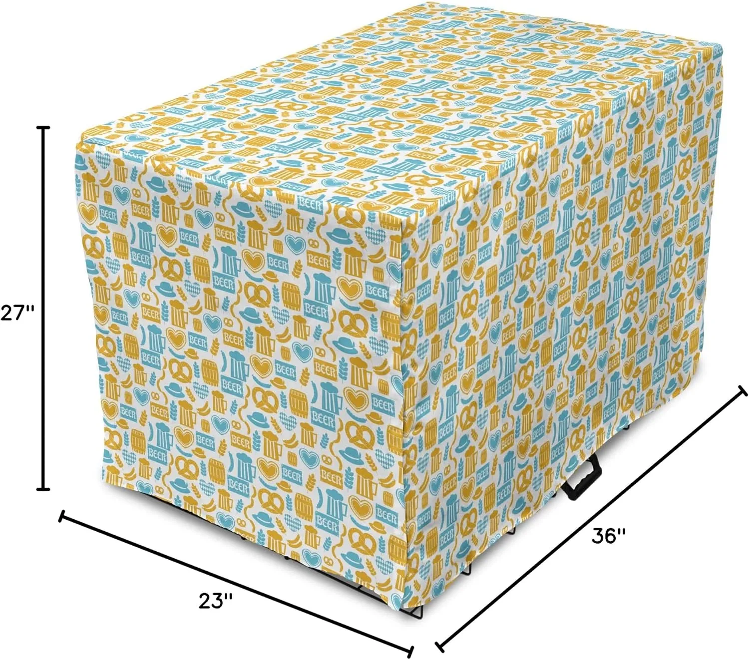 Lunarable Oktoberfest Dog Crate Cover, Beer Barrels Autumn Festivities German Traditional Celebration, Easy to Use Pet Kennel Cover for Medium Large Dogs, 36 Inch, Earth Yellow Pale Blue
