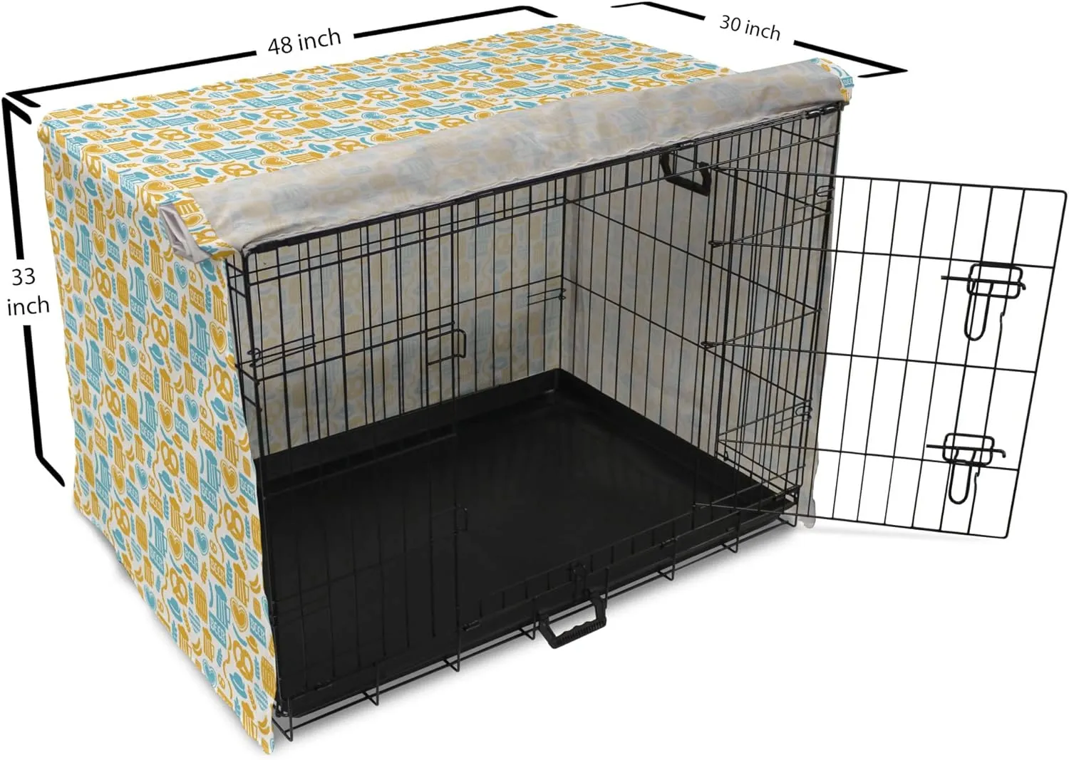 Lunarable Oktoberfest Dog Crate Cover, Beer Barrels Autumn Festivities German Traditional Celebration, Easy to Use Pet Kennel Cover for Medium Large Dogs, 48 Inch, Earth Yellow Pale Blue