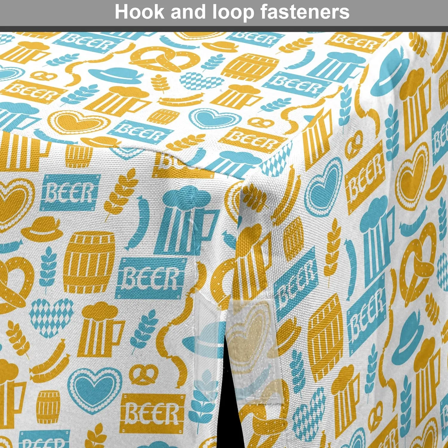 Lunarable Oktoberfest Dog Crate Cover, Beer Barrels Autumn Festivities German Traditional Celebration, Easy to Use Pet Kennel Cover for Medium Large Dogs, 48 Inch, Earth Yellow Pale Blue