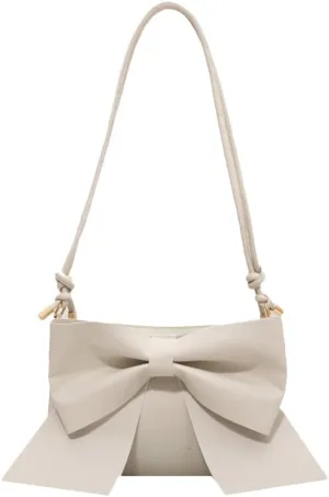 LUOZZY Bowknot Handbag Purse Cute Leather Mini Shoulder Bag Top-handle Totes Satchel Creative Gifts for Women - White
