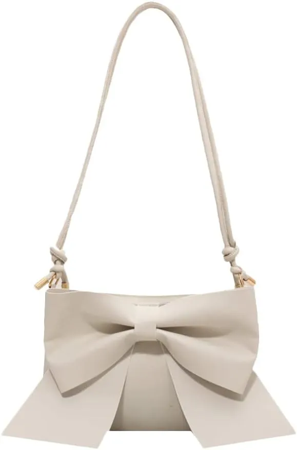 LUOZZY Bowknot Handbag Purse Cute Leather Mini Shoulder Bag Top-handle Totes Satchel Creative Gifts for Women - White