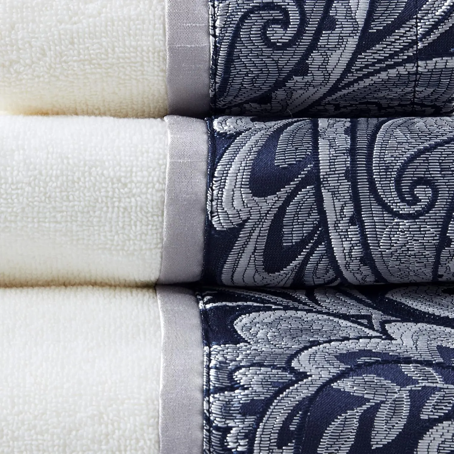 Madison Park Aubrey 100% Cotton Luxurious Bath Towel Set Highly Absorbent, Quick Dry, Jacquard Paisley Design, Hotel & Spa Quality for Bathroom Decor, Multi-Sizes, Navy 6 Piece