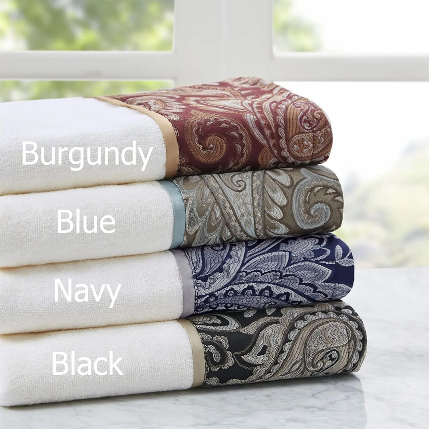 Madison Park Aubrey 100% Cotton Luxurious Bath Towel Set Highly Absorbent, Quick Dry, Jacquard Paisley Design, Hotel & Spa Quality for Bathroom Decor, Multi-Sizes, Navy 6 Piece