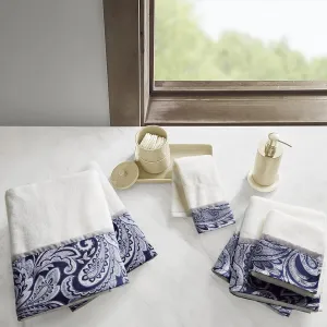 Madison Park Aubrey 100% Cotton Luxurious Bath Towel Set Highly Absorbent, Quick Dry, Jacquard Paisley Design, Hotel & Spa Quality for Bathroom Decor, Multi-Sizes, Navy 6 Piece